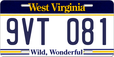 WV license plate 9VT081