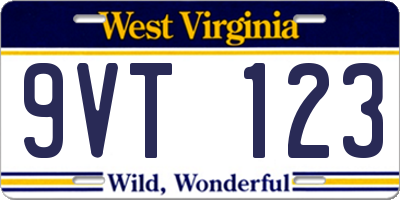 WV license plate 9VT123