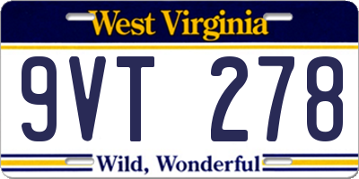 WV license plate 9VT278