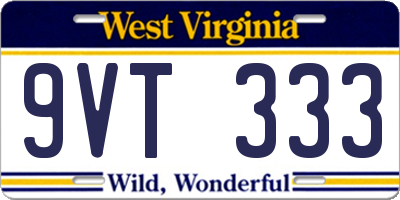 WV license plate 9VT333