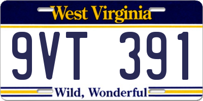 WV license plate 9VT391