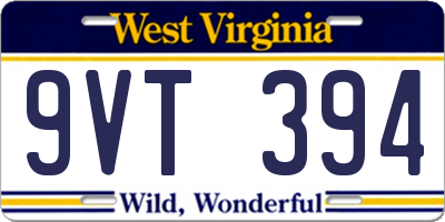 WV license plate 9VT394