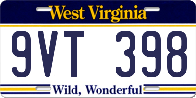 WV license plate 9VT398