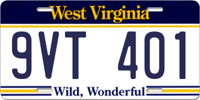 WV license plate 9VT401