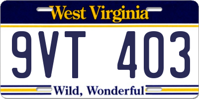 WV license plate 9VT403