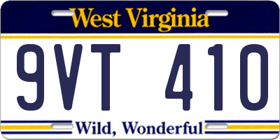 WV license plate 9VT410