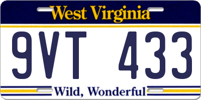 WV license plate 9VT433