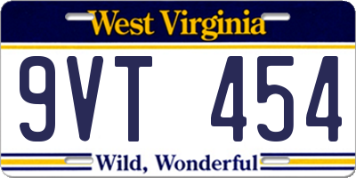 WV license plate 9VT454