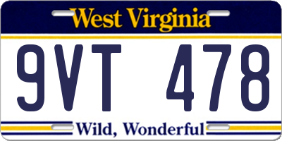 WV license plate 9VT478