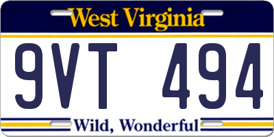 WV license plate 9VT494