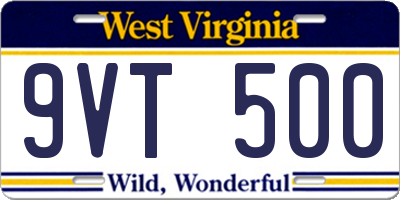 WV license plate 9VT500