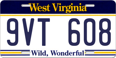WV license plate 9VT608