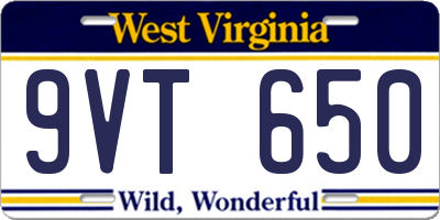 WV license plate 9VT650