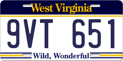 WV license plate 9VT651