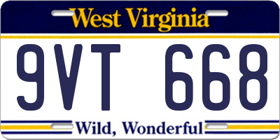 WV license plate 9VT668