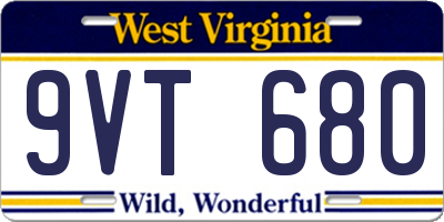 WV license plate 9VT680