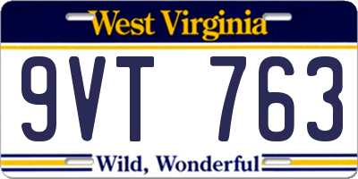 WV license plate 9VT763