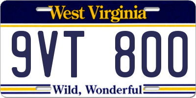 WV license plate 9VT800