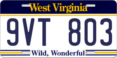 WV license plate 9VT803