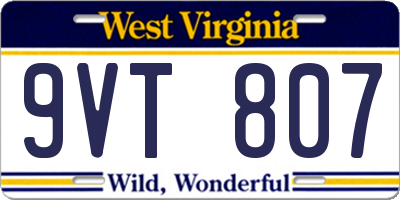 WV license plate 9VT807