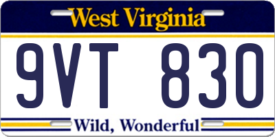 WV license plate 9VT830