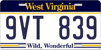 WV license plate 9VT839