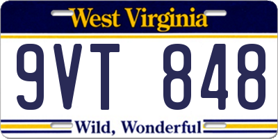 WV license plate 9VT848
