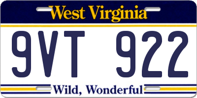 WV license plate 9VT922