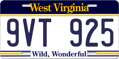WV license plate 9VT925