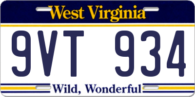 WV license plate 9VT934
