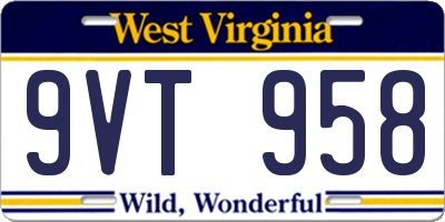 WV license plate 9VT958