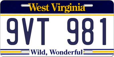 WV license plate 9VT981