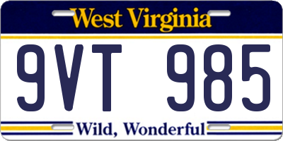 WV license plate 9VT985