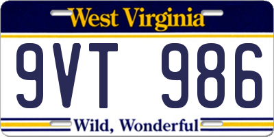 WV license plate 9VT986