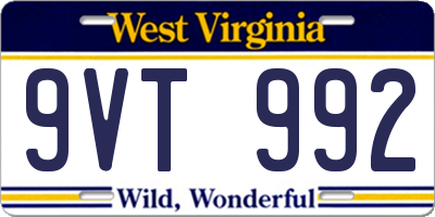 WV license plate 9VT992