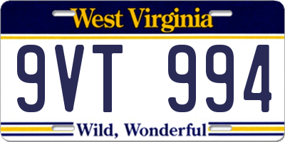 WV license plate 9VT994