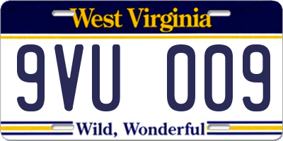 WV license plate 9VU009