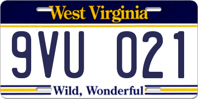 WV license plate 9VU021
