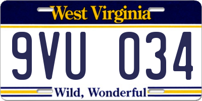 WV license plate 9VU034