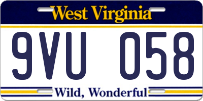 WV license plate 9VU058