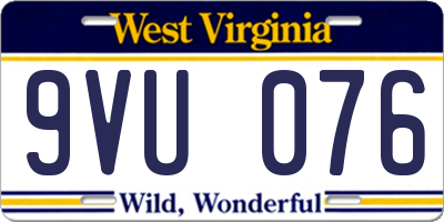 WV license plate 9VU076
