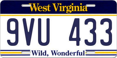 WV license plate 9VU433