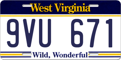 WV license plate 9VU671