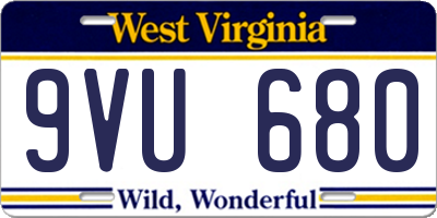 WV license plate 9VU680