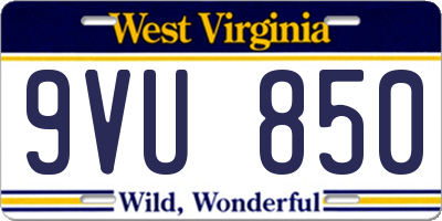 WV license plate 9VU850