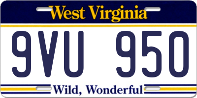 WV license plate 9VU950