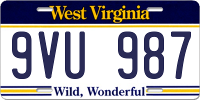 WV license plate 9VU987