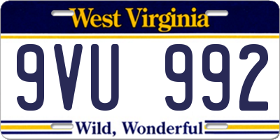 WV license plate 9VU992