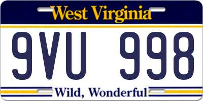 WV license plate 9VU998