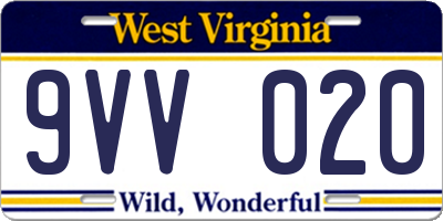 WV license plate 9VV020